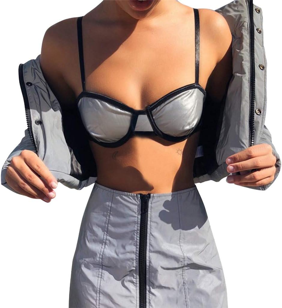 SADUORHAPPY Novelty Women Reflective Buckles Festival Bralette Bra Bustier Crop Tops Camisole