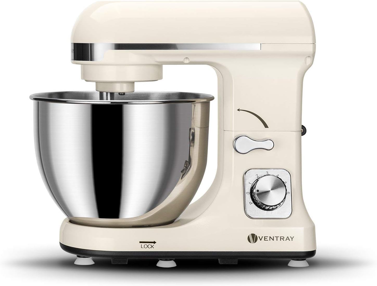 VentrayStand Mixer, 4.5-Qt 500W 6-Speed Tilt-Head Food Mixer, Electric Kitchen Mixer with Stainless Steel Bowl, Dough Hook, Whisk and Mixing Beater, White, MK37