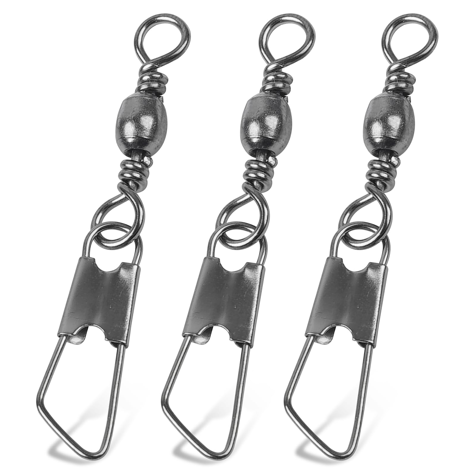 JSHANMEI Barrel Fishing Swivels with Safety Snaps-100pcs Brass Copper Fishing Barrel Swivel Snaps Fishing Lure Hook Line Connectors Solid Ring Fishing Accessories Tackle (8#-100PCS, BLACK)