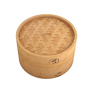 10” Natural Bamboo Dumpling Steamer 2 Tiers Basket with Lid Includes 50 Wax Papers, 2 Pair of Chopsticks & Instruction Manual - Great for Asian Cooking by Tree Top