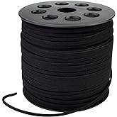 Wobe 100 Yards Suede Cord, Leather Cord 2.6mm x 1.5mm Suede Lace Faux Leather Cord with Roll Spool Beading Craft Thread for Bracelet Necklace Beading DIY Handmade Crafts Thread (Black)