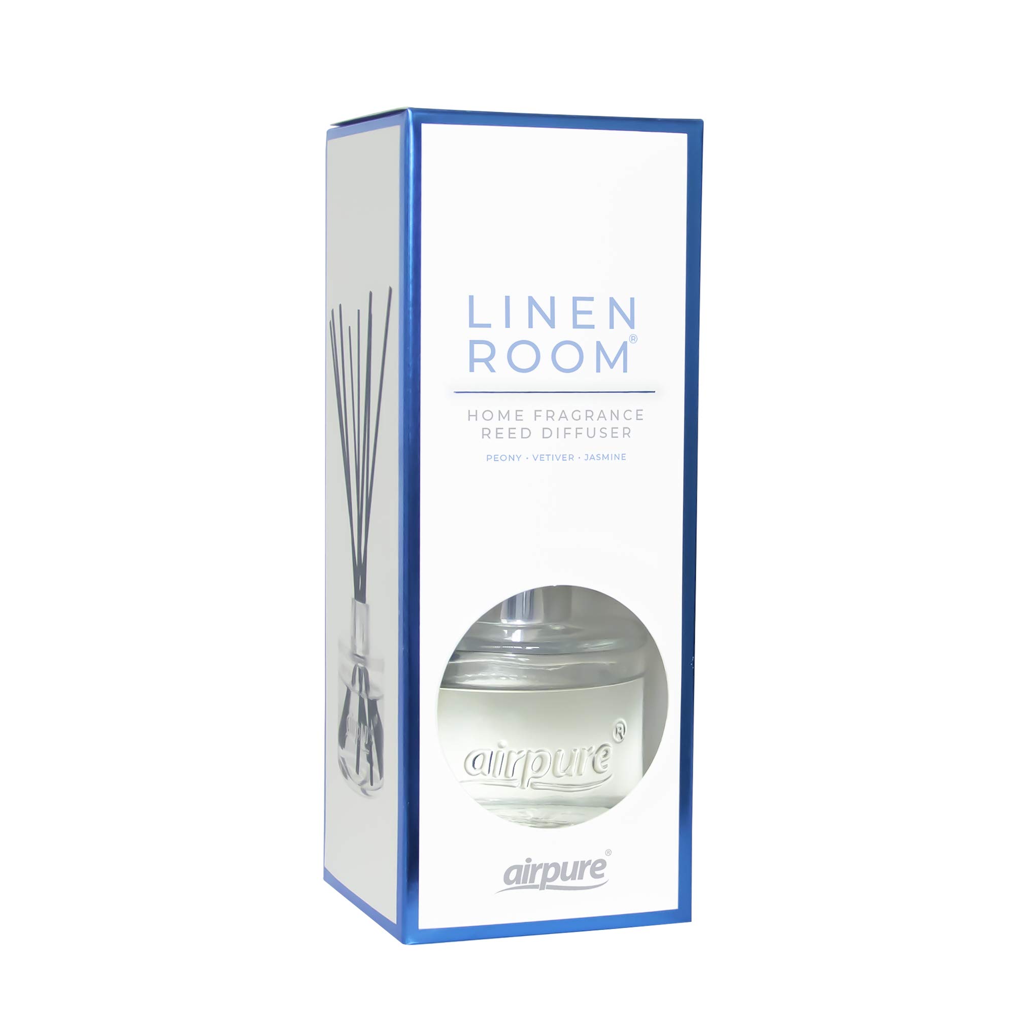 AIRPURE Reed Diffuser, 100ml Oil Set with Sticks, 8X Black Reeds, Continuous Room Scent, Diffusers for Home Use in Living Room, Kitchen or As Bathroom Freshener - Linen Room Fragrance