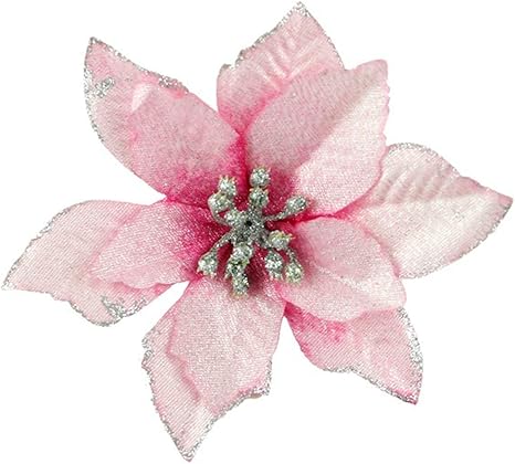Amazon ピース人工花用装飾キラキラポインセチア偽花diyホーム結婚式の装飾花頭クリスマス ピンク 5ピース 造花 オンライン通販