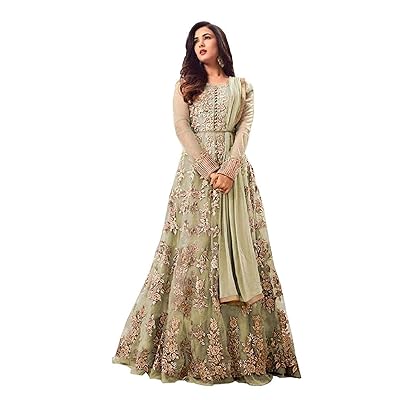 slim fit dress slacks Persian Green Banarasi Georgette Dress with Gold Net Duppatta main image 1