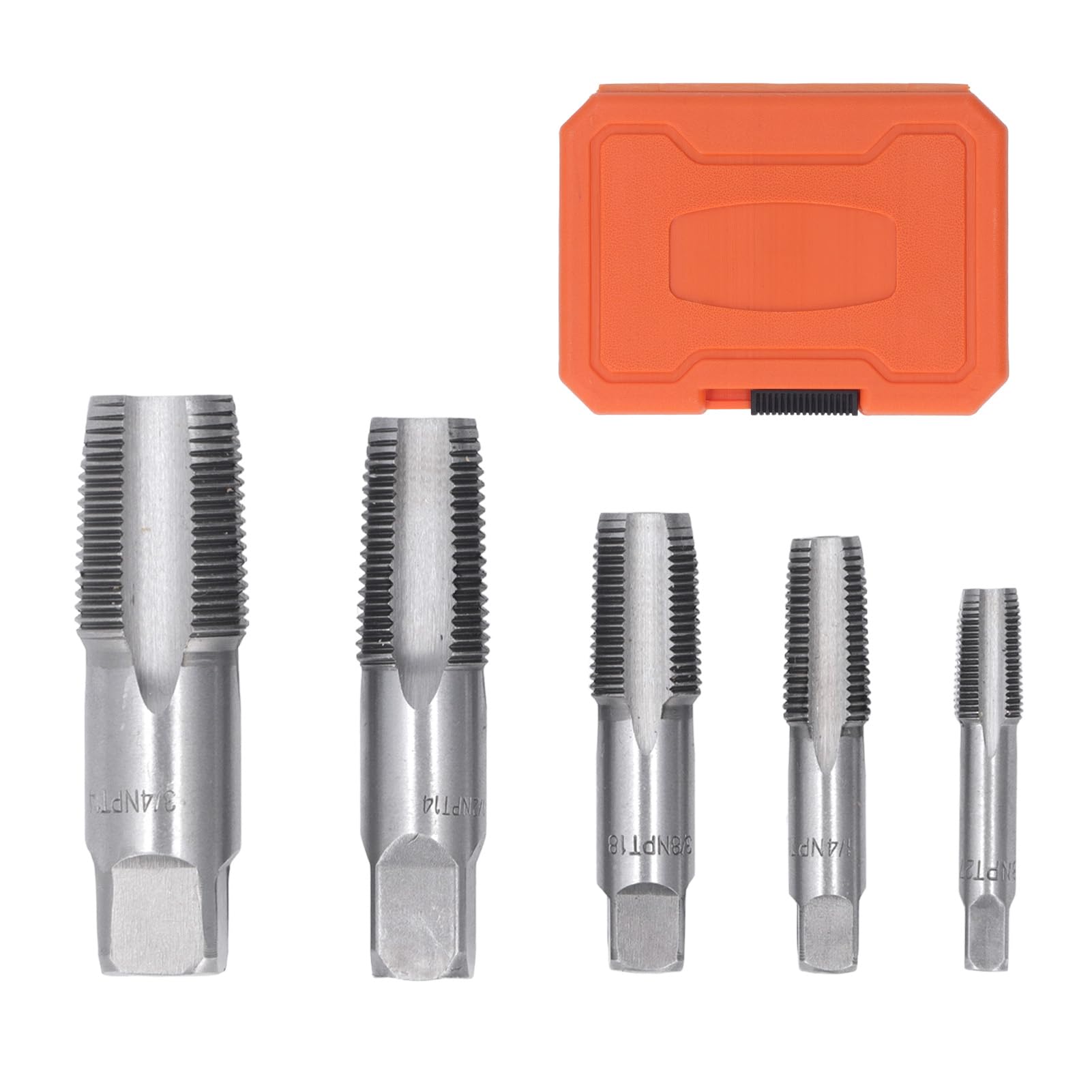 5 Piece BSP Pipe Tap Set, 3/4 1/2 3/8 1/4 1/8 Inch Carbon Steel NPT Tap Set NPT Tapered Pipe Thread Tap Thread Forming Taps with Storage Case for Plumbers Mechanics DIYers DIY