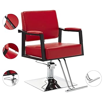Amazon Com Walcut Heavy Duty Square Salon Barber Chair In Red