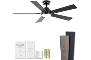 WELLSPEED Modern Ceiling Fans with Lights - 52 inch Black Outdoor Ceiling Fan with Light and Remote, Reversible DC Motor, 6-Speed Quiet 3CCT LED Dimmable for Bedroom, Indoor and Outdoor, Patios , ETL Listed