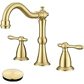 JXMMP Antique Brushed Gold Bathroom Faucet 3 Hole, Widespread Bathroom Sink Faucet with Pop Up Drain and cUPC Supply Hose, Modern 2 Handle Vanity Faucet Gold JXM3073BG