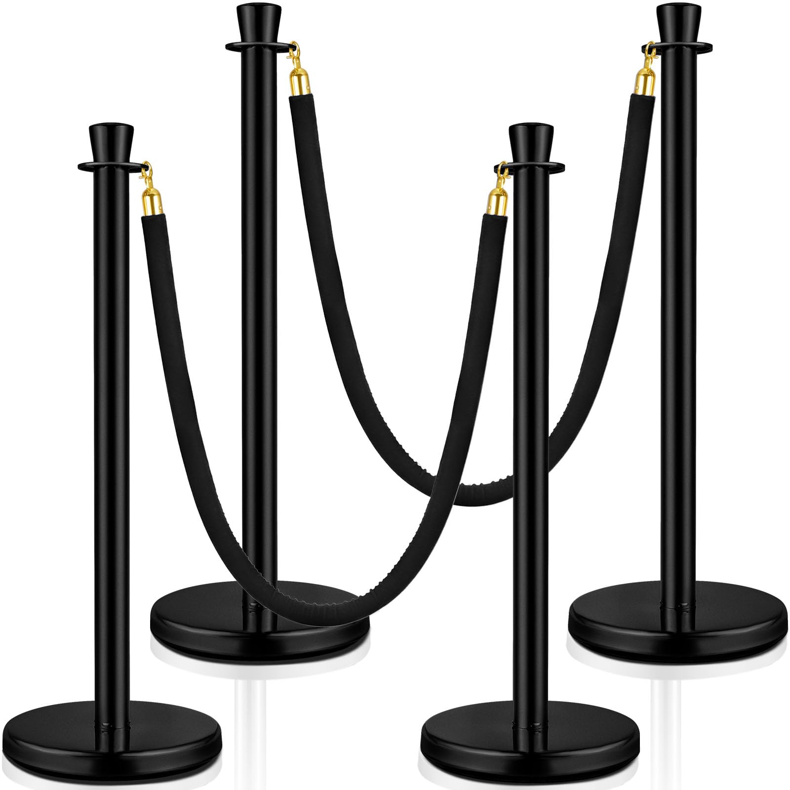 Photo 1 of Wesiti 4 Pcs Stainless Steel Stanchion Post 2 Pcs 5 ft Velvet Rope Carpet Ropes and Poles Stanchions and Velvet Ropes Crowd Control Barriers Rope Safety Barriers for Party Theater (Black)