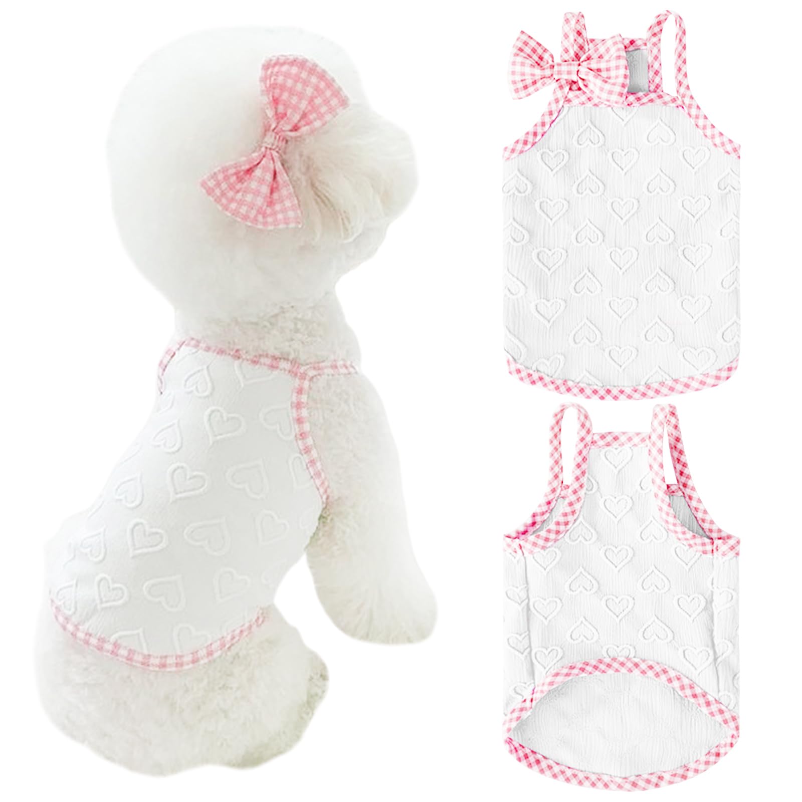 Fnaobai Dog Summer Clothes Puppy Heart Vest Shirt Breathable Pet Sleeveless Tank Top for Small Medium Dog Cat (White, L)