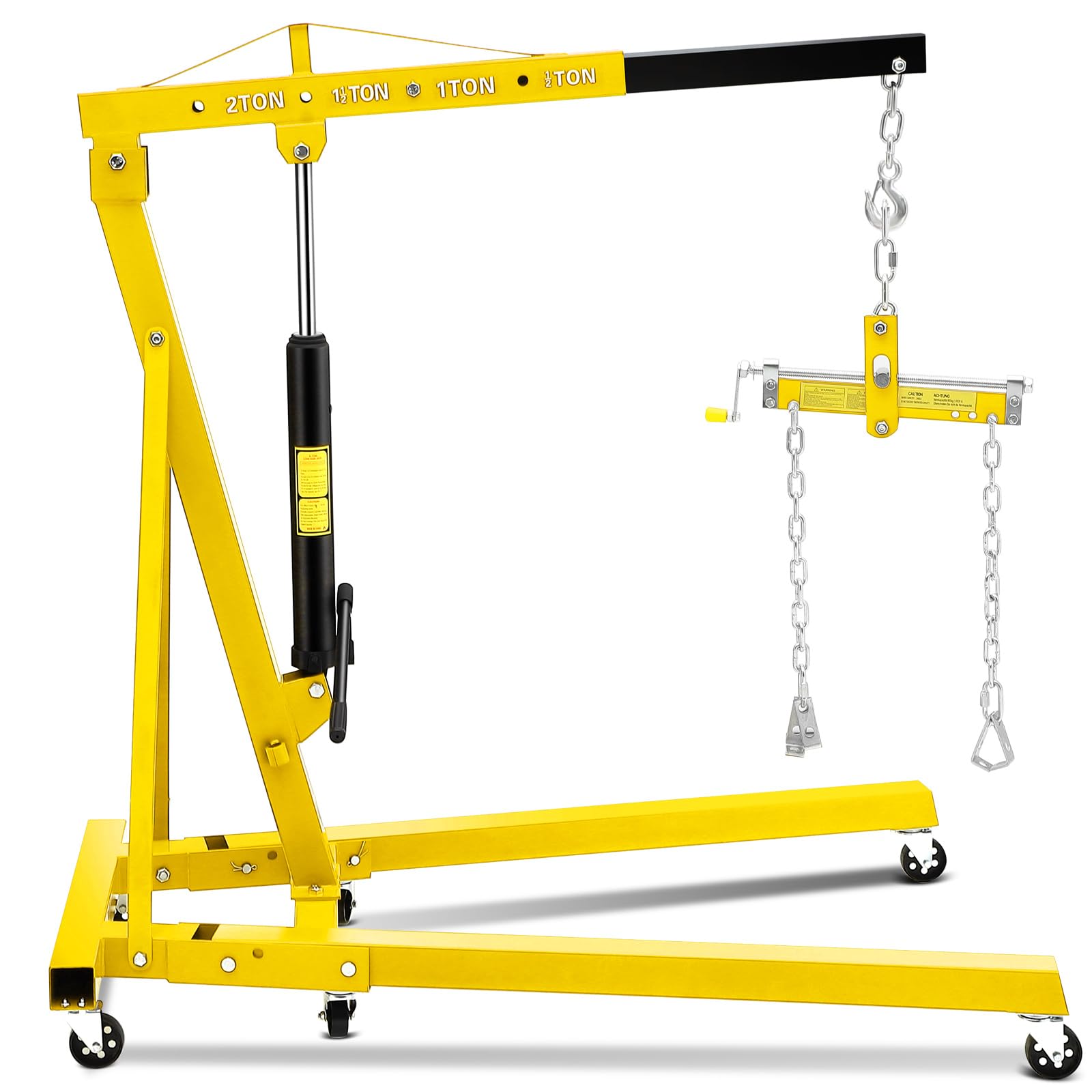 Photo 1 of **MISSING PARTS**Folding Hydraulic Engine Hoist with Lever 2 Ton, Cherry Picker Shop Crane with 6 Casters and Telescopic Boom, 4400 Lbs Capacity Heavy Duty Engine Hoist Crane Lift for Garage, Workshop, Repair, Yellow