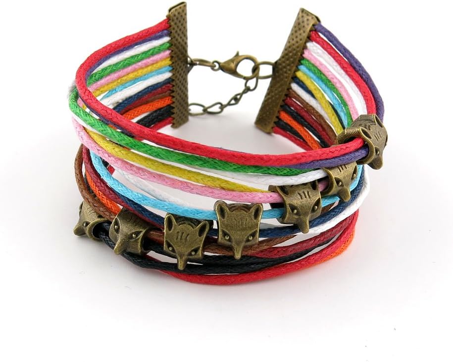 Leather Wristband Strand Bracelet Fashion Wrap Bangle Ladies Men Women Jewellery QNW2091 Foxes Rainbow