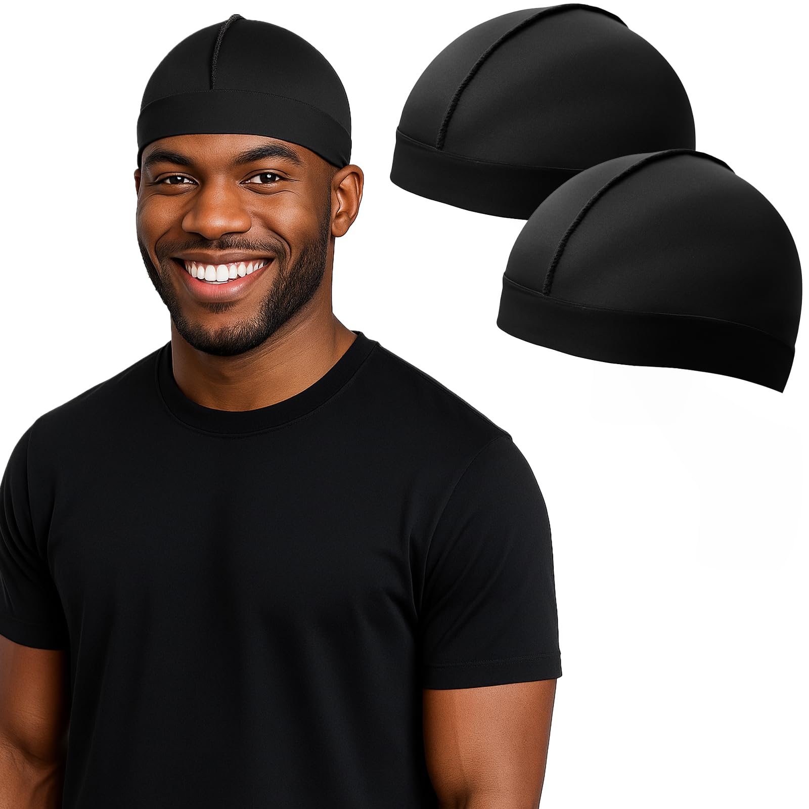 Photo 1 of DURALA Adjustable Wave Caps for Men, Premium Elastic Stocking Cap for 360 540 720 Wave (Black+Black)