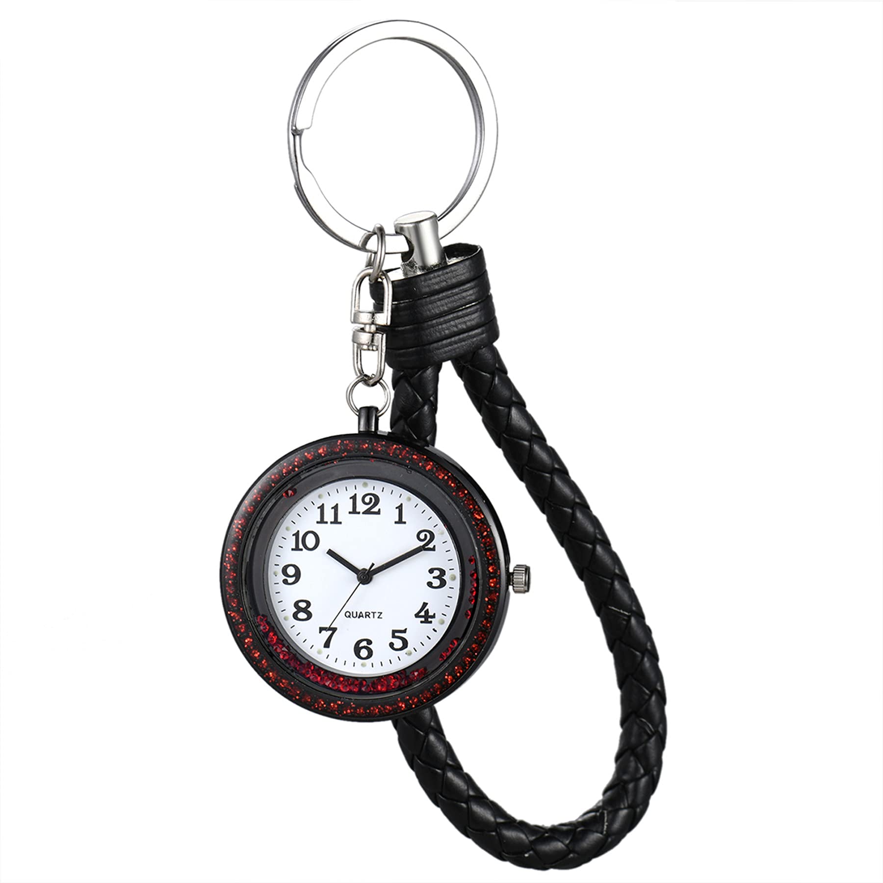 JewelryWe Fully-Jewelled Pocket Watch Portable Key Chain Watch FOB Clip On Backpack Belt Key Ring Watches for Men Women