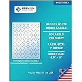 Premium Label Supply Glossy White Sticker Round Labels – 1" Circle – (63 per Sheet) (Glossy White for Inkjet Only, 630 Labels)