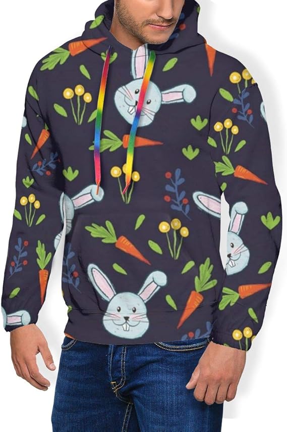 Amazon Co Jp かわいいウサギとニンジンのパターン パーカー メンズ トレーナーパーカー おしゃれ フーディ プラスベルベット 厚くする スウェットパーカー 長袖 フード付き ポケット付き プルオーバー カジュアル ライト パーカー 服 ファッション小物