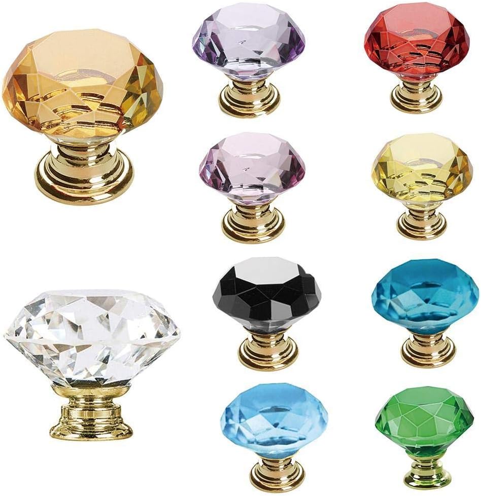 Tammy Yerkes 10Pcs Colorful Drawer Wardrobe Pulls Crystal Glass Knobs Diamond Pull Handle Door Knobs