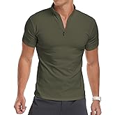 YTD Men's Long/Short Sleeve Polo Shirts Quarter-Zip Casual Slim Fit Mock Neck Basic Designed Cotton Shirts