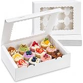 Hoewina 6PCS Cupcake Boxes Hold 12 Cupcakes, Cupcake Containers with Window | Cupcake Holder Holding 72 Pastry Box, Easy Transport and Presentation for Birthday Holiday Party Bakery Supplies (White)