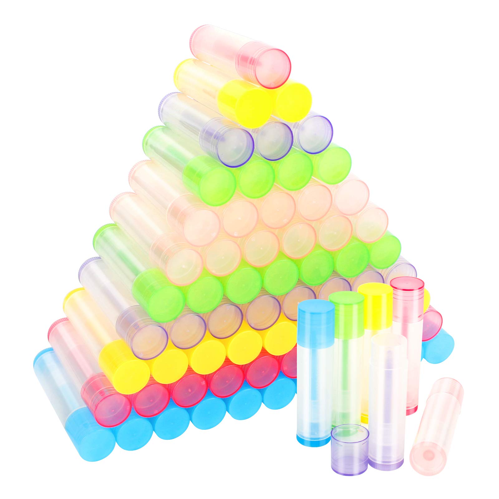 Empty Lip Balm Tubes 72 PCS Lip Balm Containers Clear Colorful Empty Lipstick Tubes with Twist Bottom and Top Cap for DIY Lipstick (5g, 6 Colors)