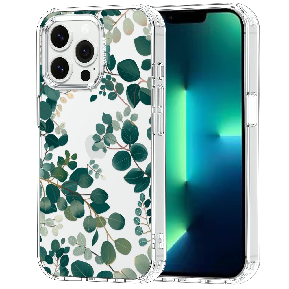 MOSNOVO Case for iPhone 13 Pro, [Buffertech 6.6ft Military-Grade Drop Protection] [Anti Peel Off Tech] Clear TPU Bumper Phone Case Cover Design - Eucalyptus — image 1