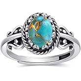 AVECON Turquoise Rings for Women, Adjustable Silver Statement Rings with Bezel Setting Teal Turquoise/Opal/Moonstone Vintage Stacking Ring for Women Birthday Anniversary Jewelry Gift Size 6-9