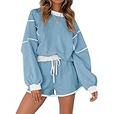 Yousify Womens Sweatsuits 2 Piece Outfits Oversized Crewneck Sweatshirts High Waisted Casual Shorts Lounge Wear Shorts Sets