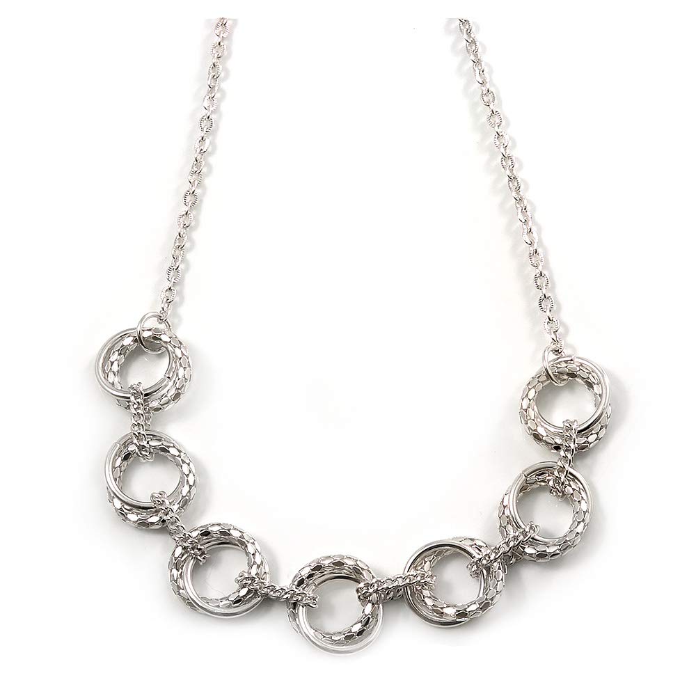 Avalaya Mesh & Polished Ring Necklace/Silver Tone/ 50cm L