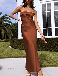Realtix Satin Silk Backless Tube Tops Maxi Dress
