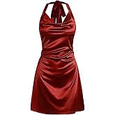 ZAFUL Women Halterneck Satin Mini Dress Sexy Cowl Neck Silky Party Cocktail Club Dress