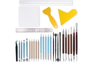 Swpeet 30Pcs Modeling Clay Sculpting Tools Kits, Ball Stylus Tool Handle Double-Sided Set Dual-End Dotting Tools Plastic Ball