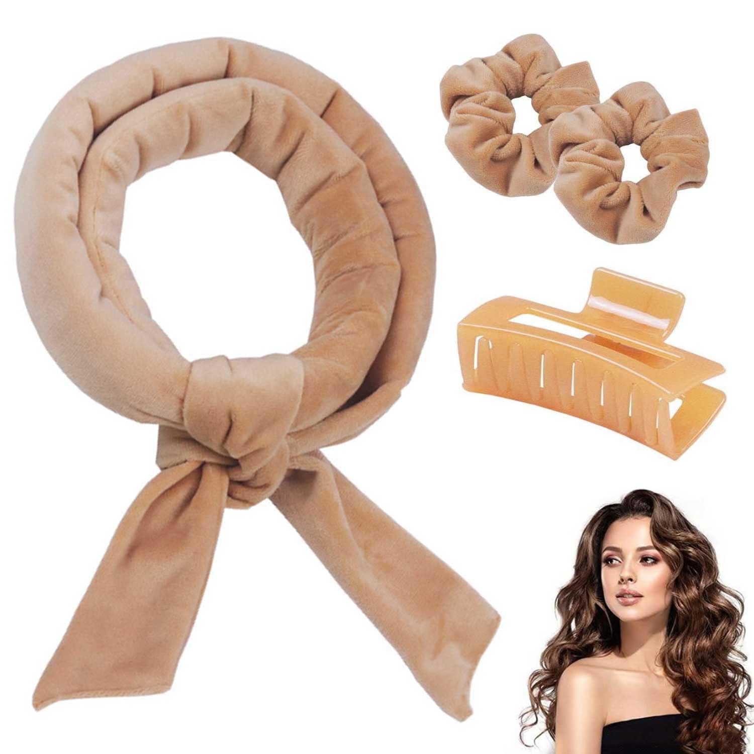 Hair Curlers Heatless Headband Curling Rod Soft Sleep Hair Rollers No Heat Wave Curler with Hair Clip Overnight Curls for Long Medium Short Hair DIY Styling (Khaki)