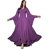 TOLEEN Casual Dresses for Women Long Sleeve Flowy Swing Chiffon Maxi Dresses Purple
