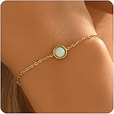ARAVOP Opal Bracelet for Women 18K Gold Plated White Blue Orange Green Colorful Opals Bracelets Dainty Round Opal Jewelry Gift