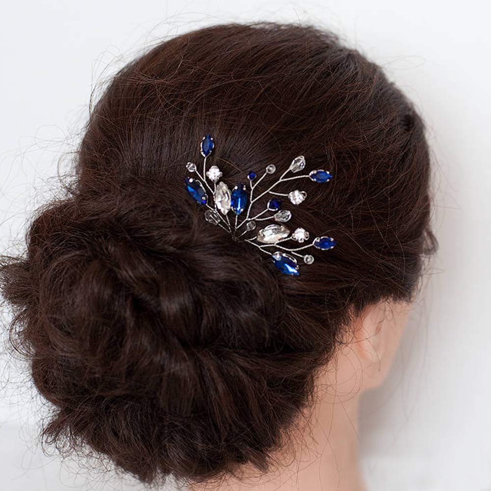 Kercisbeauty (Set of 2) Handmade Bridal Bridesmaids Flower Girl Pink Champagne Rose Gold Pearl Beads Hair Pins Headpiece for Wedding and Party (Silver) (Blue) : Beauty