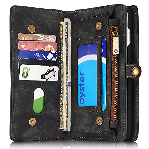 Leather Wallet Magnetic Detachable Phone Case Case with Card Holder Flip Cover for IPhone XS, Grey