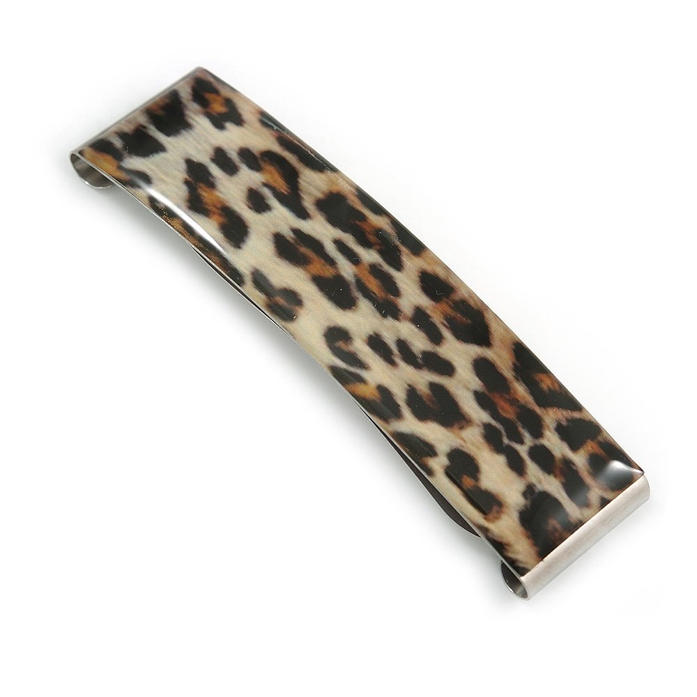 'Clic Clic' Stylish Animal Print Hair Slide/Grip/Hair Clip with Silver Tone Closure - 70mm Across