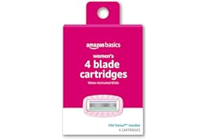 Amazon Basics Women's 4 Blade FITS Razor Refills for Women, FITS Amazon Basics FITS Handles and Venus Handles, Moisturizing Surround, 6 Refill Cartridges, 1 Pack of 6
