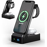 LUMOBUD 5-in-1 Wireless Charging Station, Portable Phone Charger Stand with 10,000mAh Power Bank, for iPhone, Apple Watch and AirPods, USB-A and USB-C Ports, Compatible with MagSafe and Qi Devices
