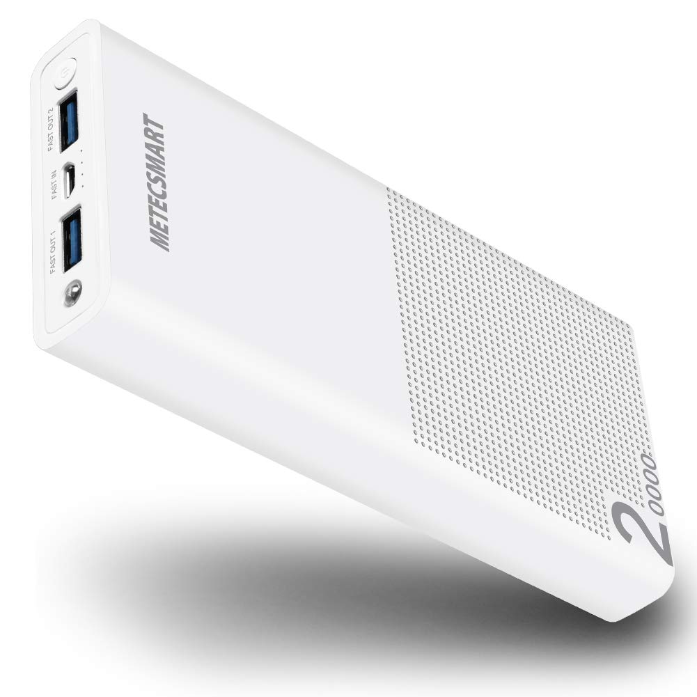 Metecsmart Power Bank Portable Charger 20000mah - 6A Output Fast Quick Charge 3.0 External Battery Pack 20000 mah Powerbank for iPhone iPad Samsung Google Pixel Nintendo Switch MacBook Smart (White)
