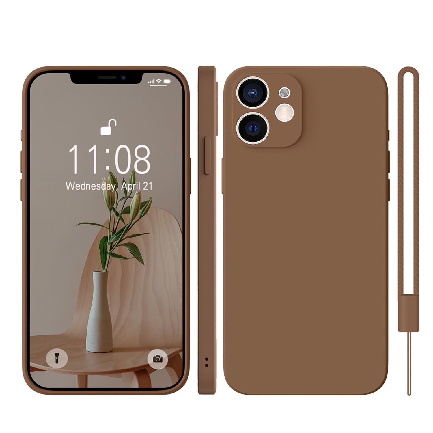 KPPIT Silicone Case Compatible with iPhone 12 6.1 inch protective case, Ultra Slim Soft Gel Anti-Scratch,Microfiber Lining,Rubber Shockproof Case Cover for iPhone 12 Brown — image 1