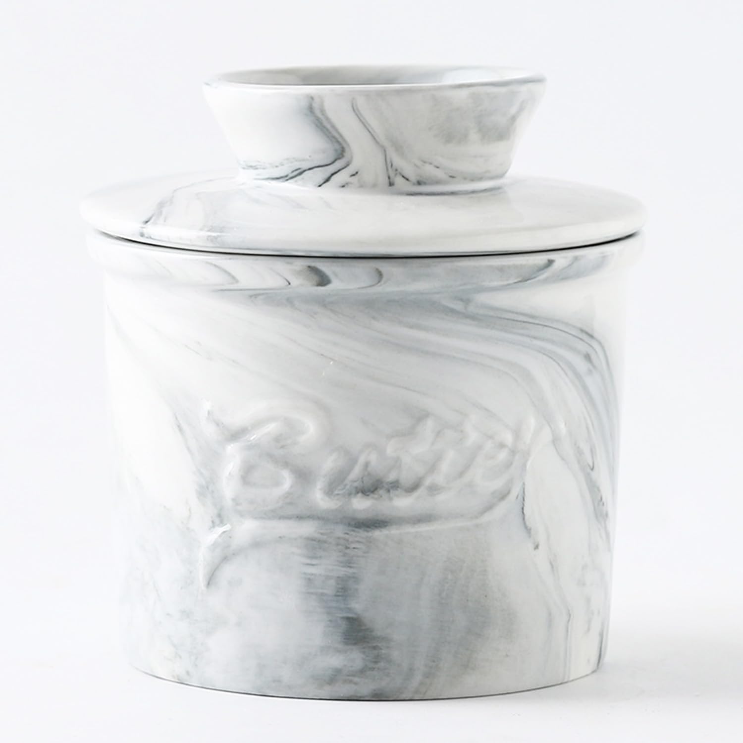 Duscdesp Butter Dish with Lid,Butter Dish with Lid Ceramic,Butter Crock for Spreadable Butter French Butter Dish Suitable for Home (Marble & 10CM)
