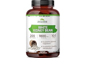 Zazzee White Kidney Bean 10:1 Extract, 1800 mg per Serving, 200 Vegan Capsules, Over 2 Month Supply, Standardized, Concentrated 10X Extract, 100% Vegetarian, All-Natural and Non-GMO, Made in The USA