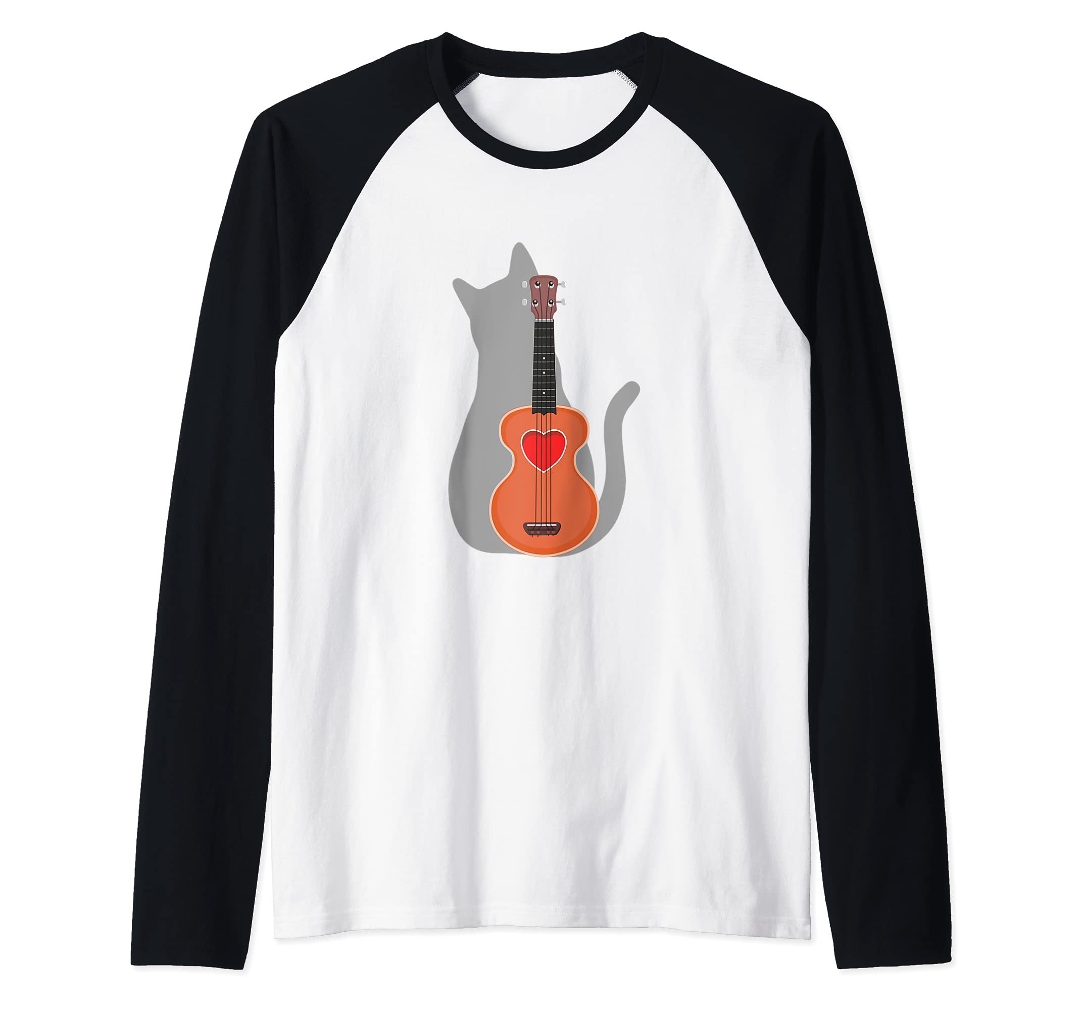 Cat Heart Musician Hawaiian Uke Guitar Acoustic Hawaii Raglan Baseball Tee