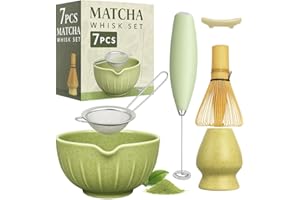 CUSHIO Matcha Whisk Set - Matcha Set Included Electric Matcha Whisk, Matcha Bowl with Spout, Bamboo Matcha Whisk, Matcha Whisk Holder, Matcha Sifter, Ceremony Gift Box (Spoon Not Included)