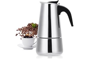 VONATES Stovetop Espresso Maker, 6 cup Moka Pot, Italian Coffee Maker Percolator, Stainless Steel Espresso Pots, 300ml/10oz(Espresso Cup=50ml/1.7oz) Coffee Pot Cafe Maker for Induction Cookers, Hobs