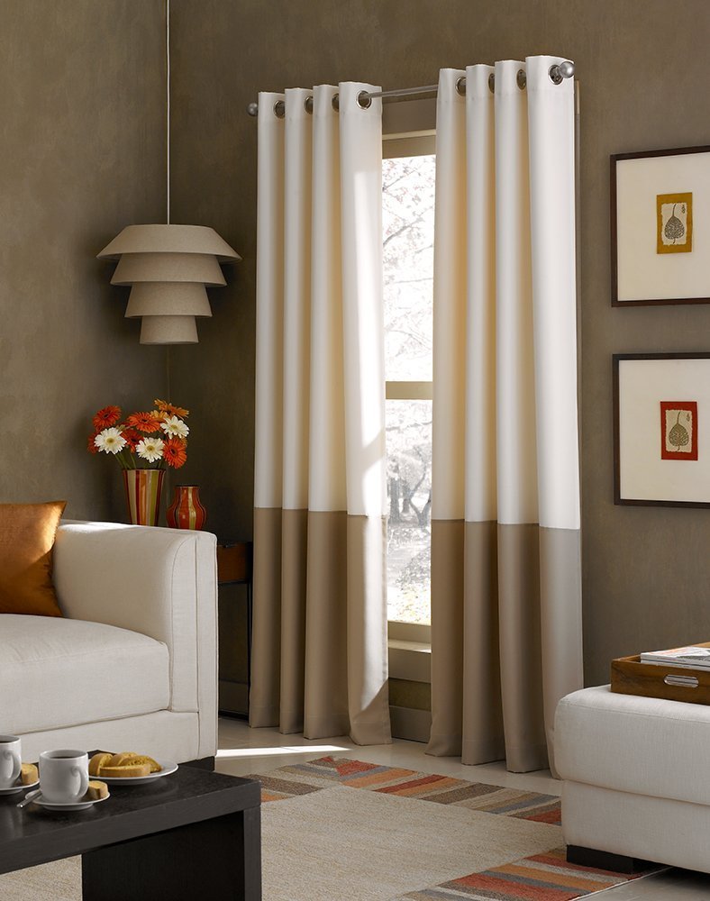 Buy GoHome TwoTone 4 Piece Polyester Window Curtain 5ft, Beige Online at Low Prices in India