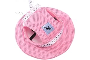 Harikaji Pet Cap, Round Hat Fashion Dog Canvas Princess Hat Baseball Adjustable Chin Strap Sun Protection Visor for Puppy Dog (S, Pink)