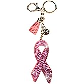 Popfizzy Breast Cancer Keychain, Bling Breast Cancer Gifts for Woman, Pink Ribbon Breast Cancer Awareness Accessories