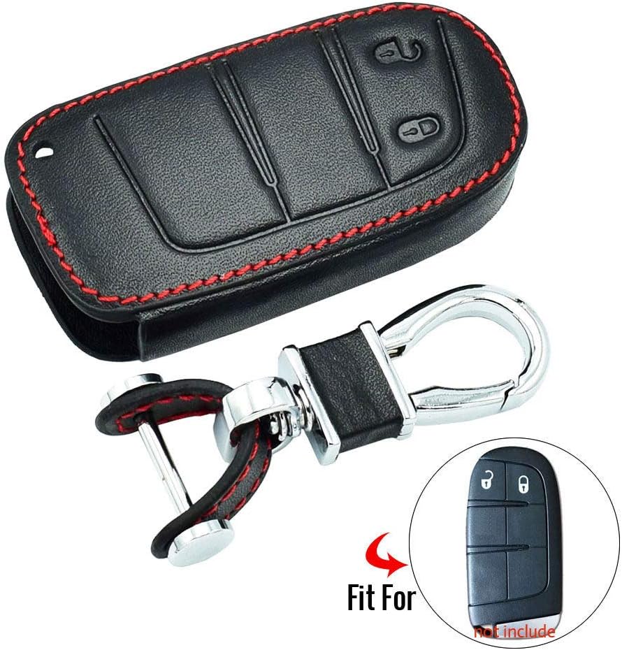 HAKFV Car key cover Leather Car Key Case For Dodge Challenger Charger Dart Durango Journey Jeep Grand Cherokee Chrysler 300 Smart Remote,C